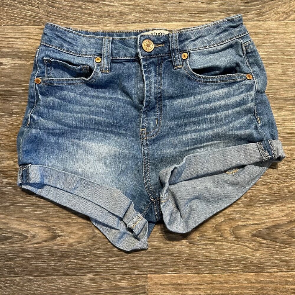 Refuge Cuffed Jean Shorts Size 2 Blue Mid-Rise 5 Pocket Rinse Wash Denim